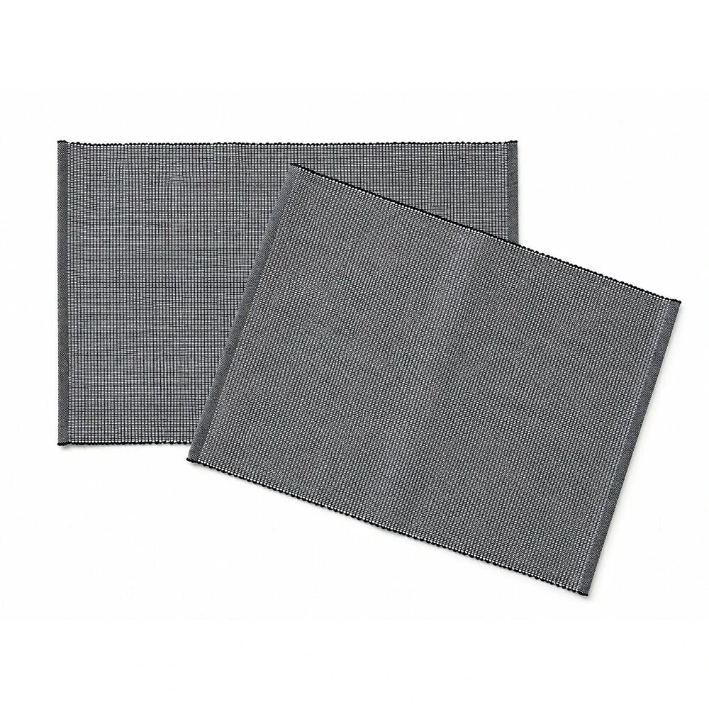West Elm Woven Textured PlaceMats Set of 2 Black White 100% Cotton 14
